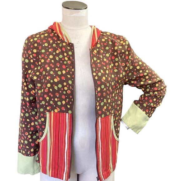 VTG Anne Carson Silk Hooded Full Zip Jacket Top Mixed Print Sz S #36Q - Picture 2 of 8